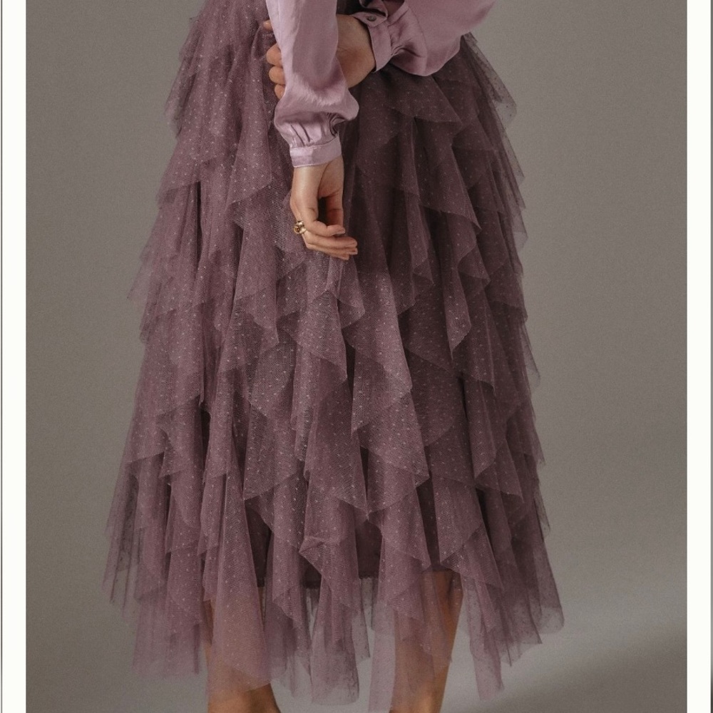 The Chéri Ruffled Tulle Midi Skirt by Anthropologie